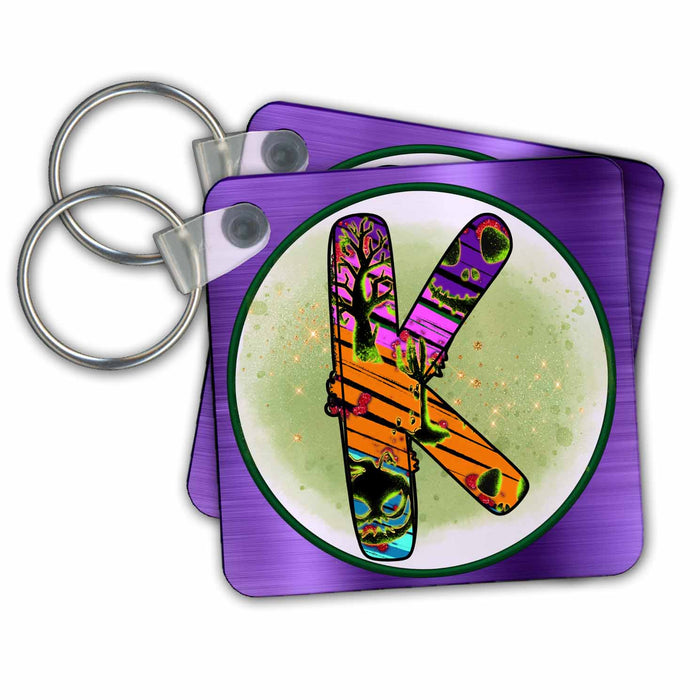 Key Chain - Halloween Abstract Patterned Monogram Initial K Halloween Monograms