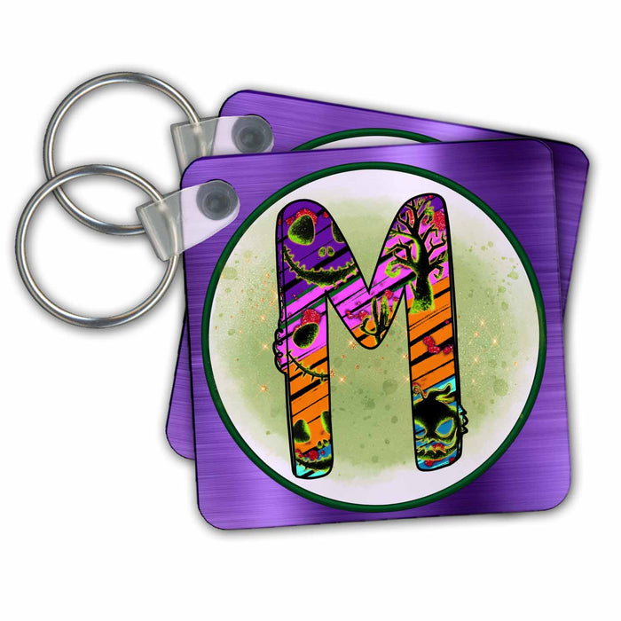 Key Chain - Halloween Abstract Patterned Monogram Initial M Halloween Monograms