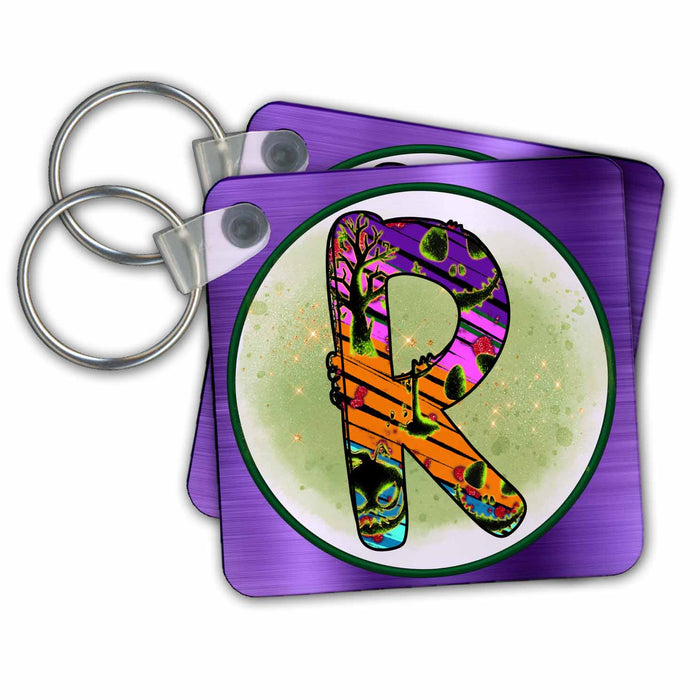 Key Chain - Halloween Abstract Patterned Monogram Initial R Halloween Monograms