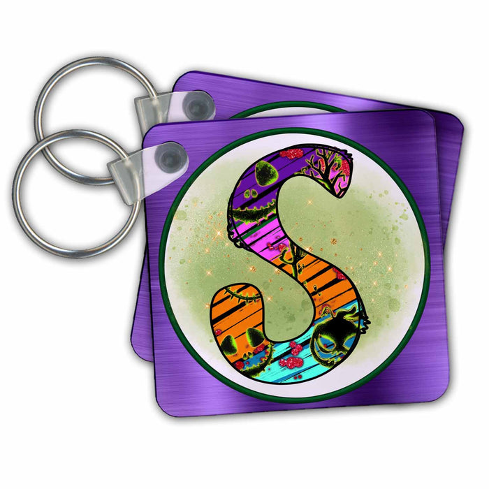 Key Chain - Halloween Abstract Patterned Monogram Initial S Halloween Monograms