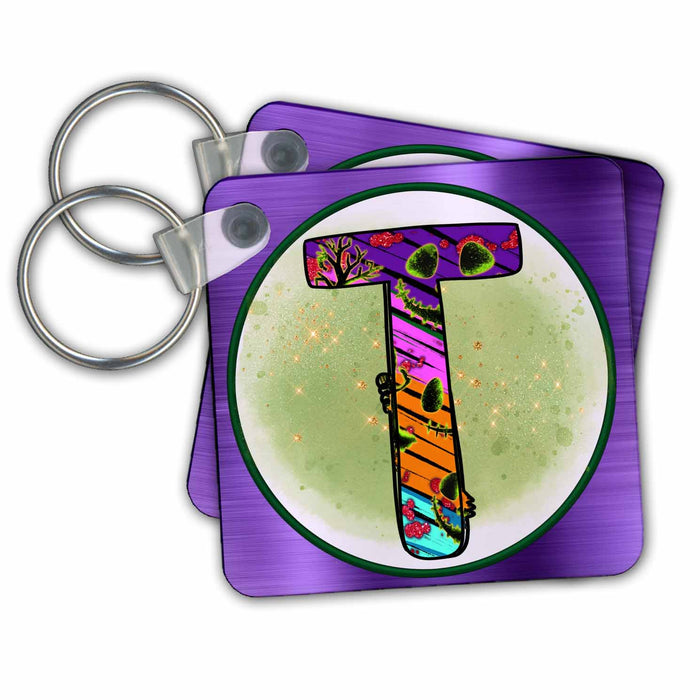 Key Chain - Halloween Abstract Patterned Monogram Initial T Halloween Monograms