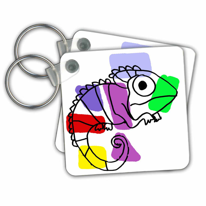 Key Chain - Cool Funny Chameleon Lizard Nature Abstract Line Art Cartoon Animals