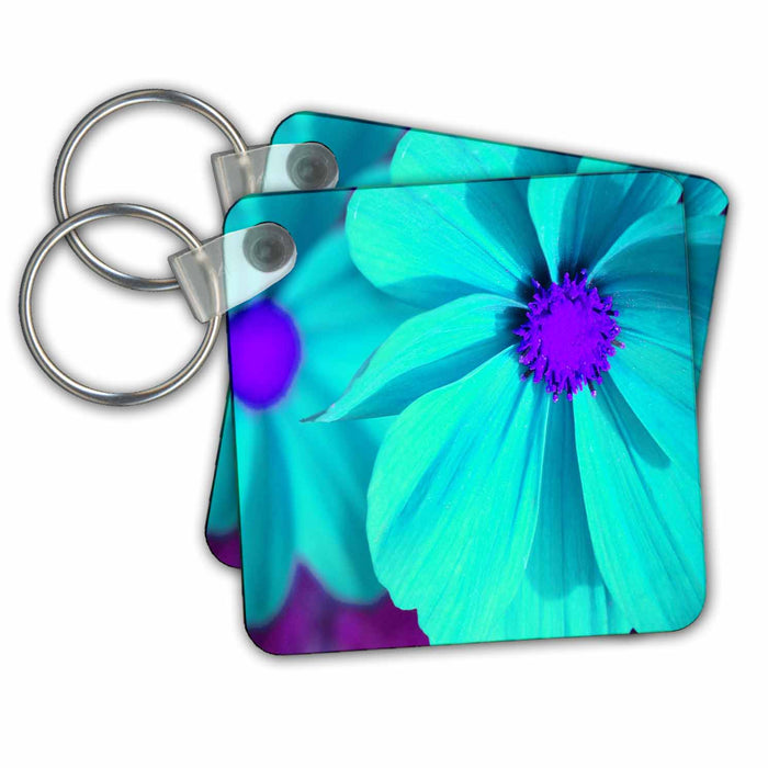 Key Chain - Vibrant Turquoise Flowers Florals and Bouquets