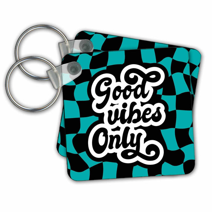 Key Chain - Good Vibes Only Checkered Room Decor 3dRose - Rosette - College Room Decor