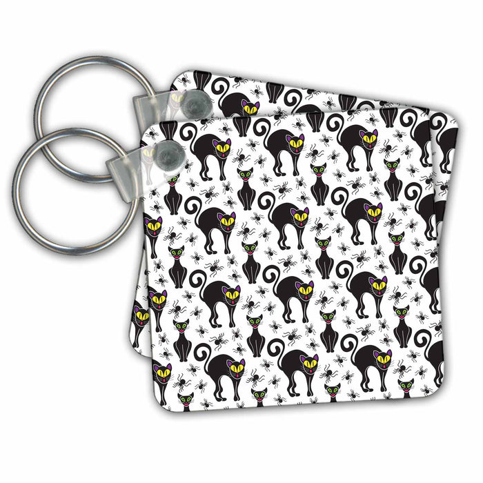 Key Chain - Black Cats and Spiders Halloween Pattern Halloween Patterns