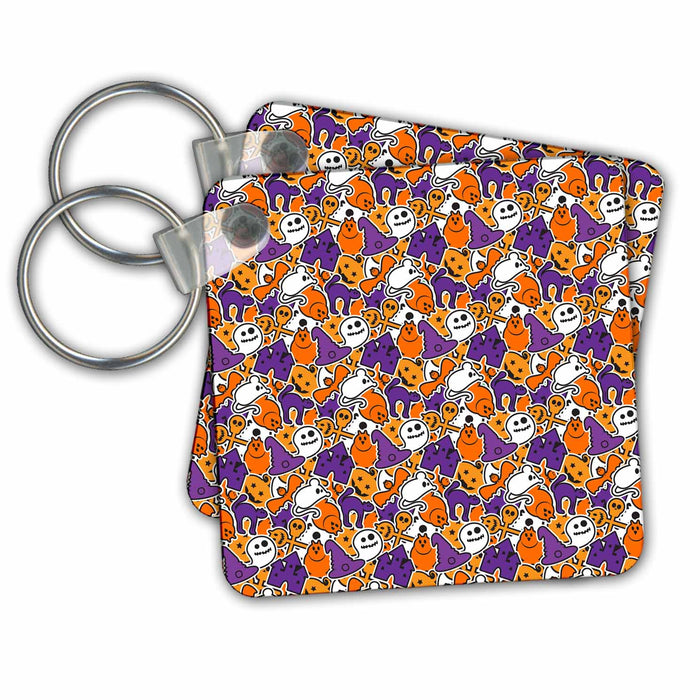 Key Chain - Ghosts, Pumpkins, Cats, and Skeletons Layered Halloween Pattern Halloween Patterns