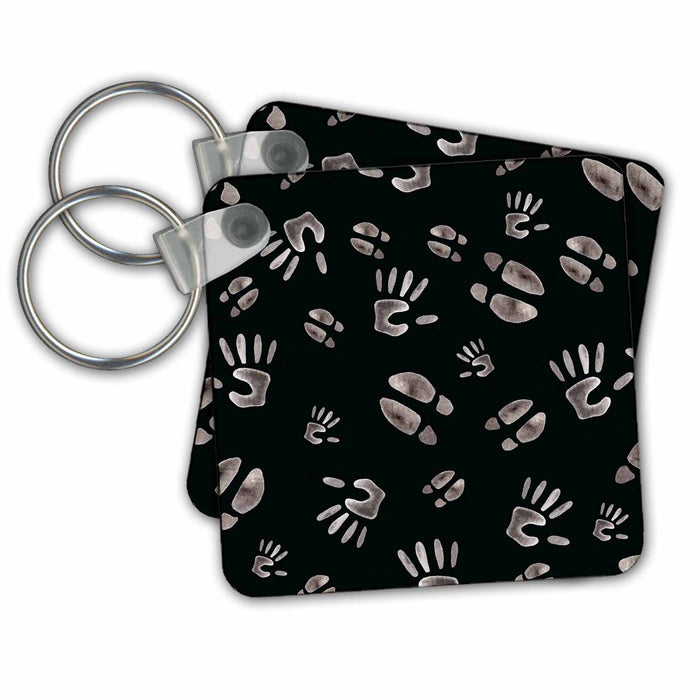 Key Chain - Black and Brown Hands and Footsteps Halloween Pattern Halloween Patterns