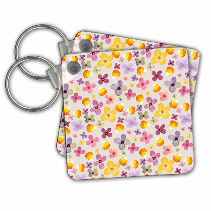 Key Chain - Cute Flowers and Candy Corn Halloween Pattern Halloween Patterns