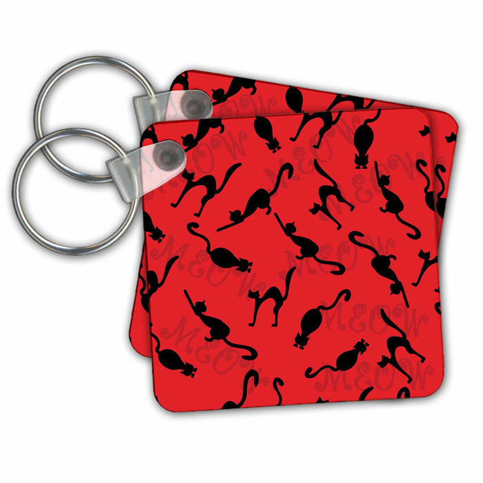 Key Chain - Black Cats And Meow Words Halloween Pattern Halloween Patterns