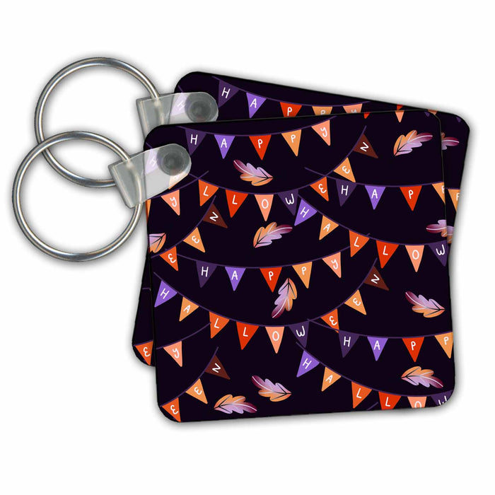 Key Chain - Cute Happy Halloween Banners and Leaves Pattern Halloween Patterns