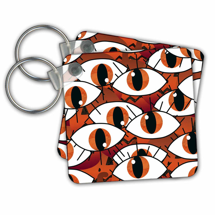 Key Chain - Cute Big Orange Eyes Halloween Pattern Halloween Patterns