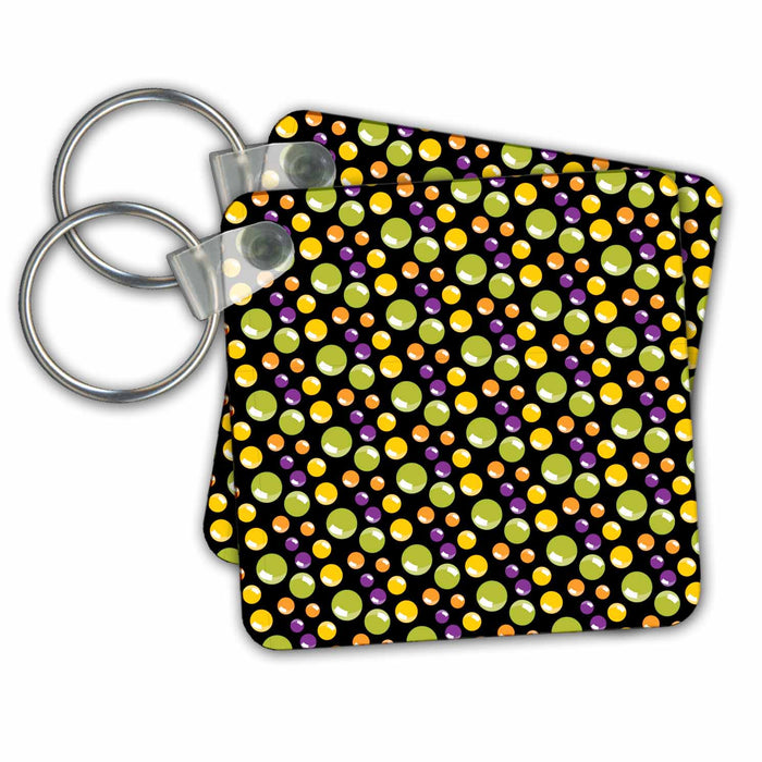 Key Chain - Cute Green, Purple, and Black Bubble Dots Pattern Halloween Patterns