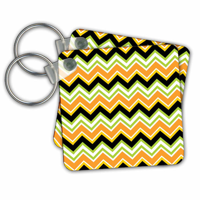 Key Chain - Black, Green, White, Black Halloween Chevron Stripes Halloween Patterns