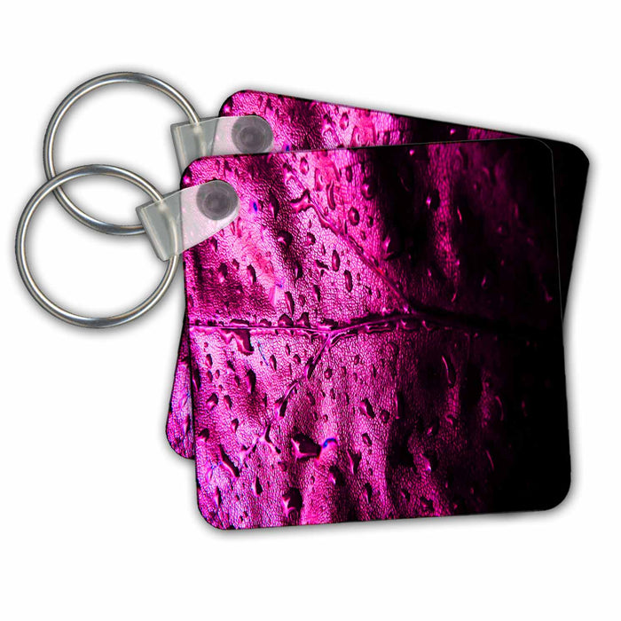 Key Chain - Pink Leaf Water Drops Colorful Leaves