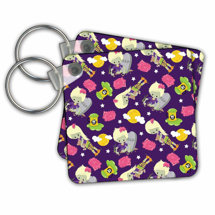 Key Chain - Cute Girl and Boy Zombies Halloween Pattern Halloween Patterns