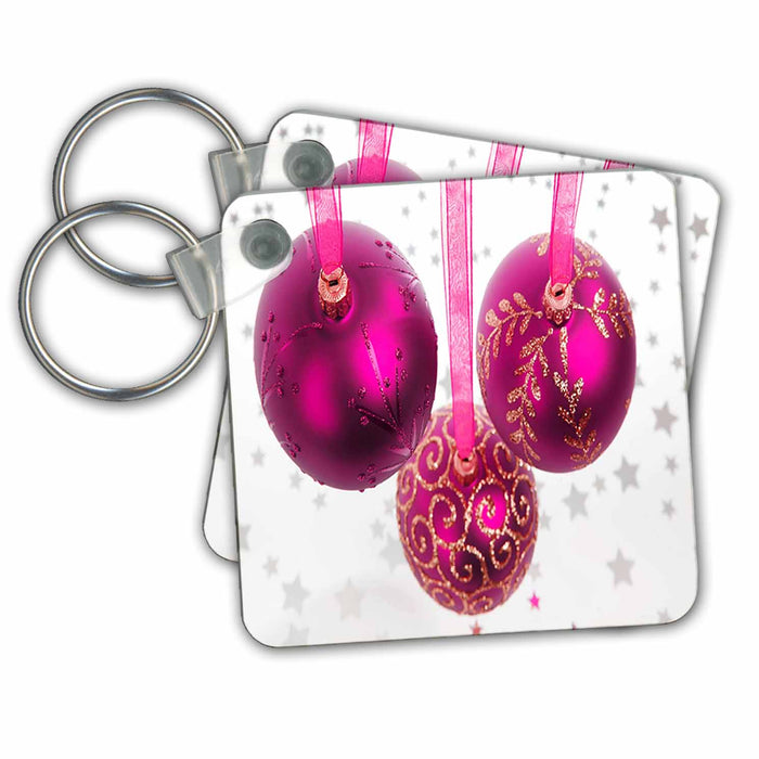 Key Chain - Three Pink Christmas Baubles Christmas Decorations