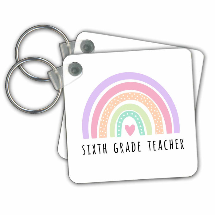 Key Chain - 6th Sixth Grade Teacher Boho Rainbow School Teach Teaching Gift Boho Rainbow