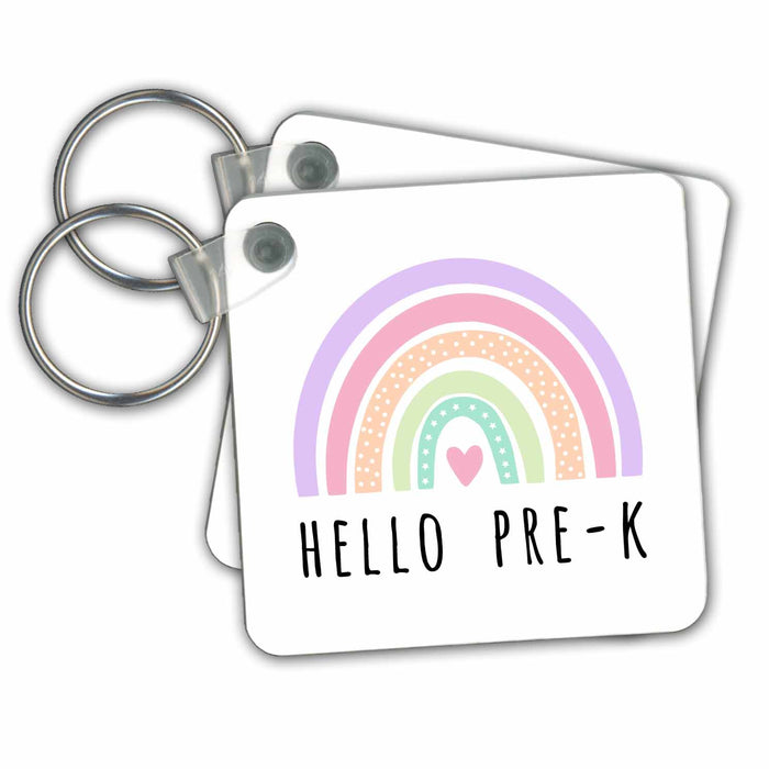 Key Chain - Hello Pre-K Students First 1st Day Back to School Teacher Rainbow Boho Rainbow