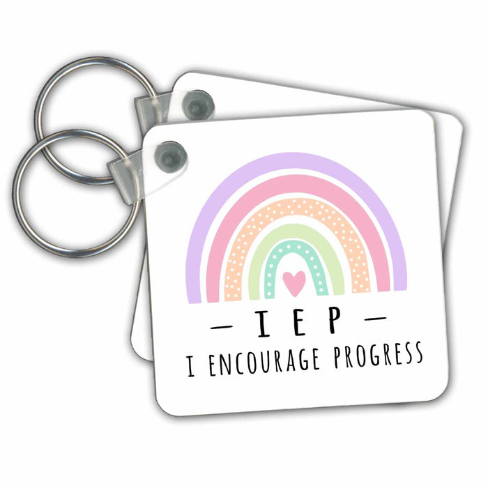 Key Chain - IEP I Encourage Progress - Special Education School Teacher Rainbow Boho Rainbow