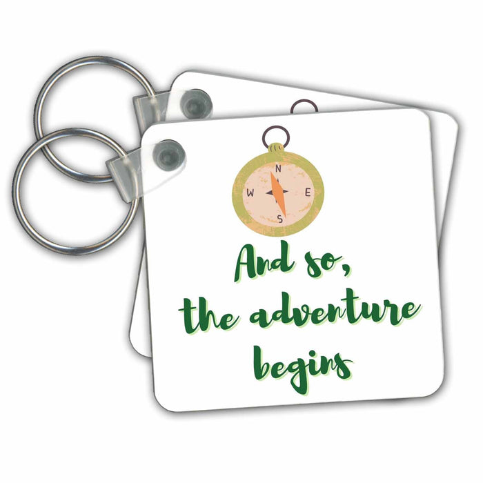 Key Chain - Image of Compas With A Text of And So,The Adventure Begins 3dRose Mary Aikeen - Retirement Quotes