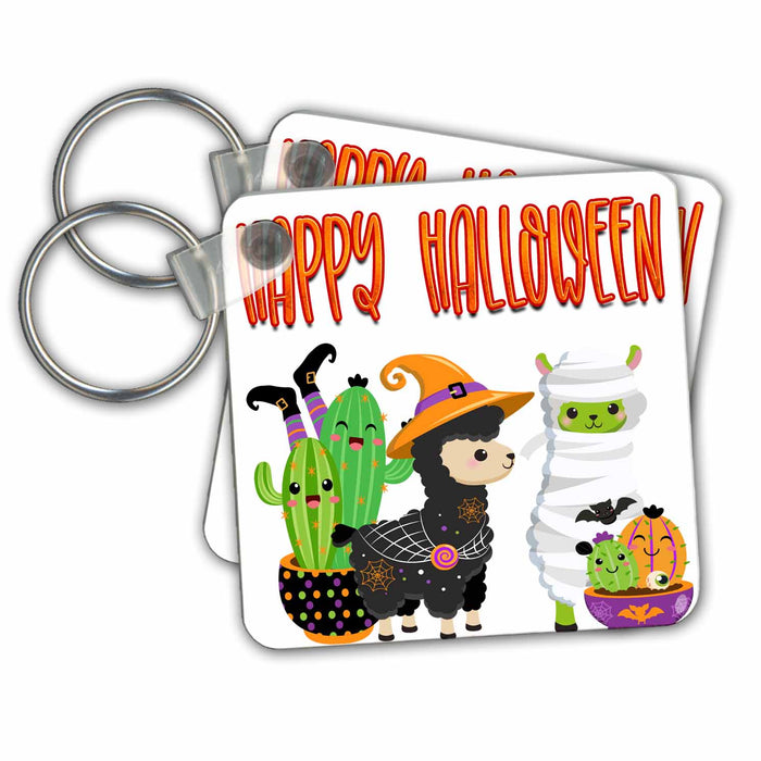 Key Chain - Happy Halloween Cactus and Halloween Llamas All Holiday Greetings