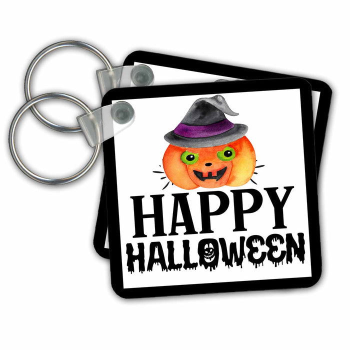 Key Chain - Happy Halloween Scary Jack-O-Lantern Pumpkin All Holiday Greetings