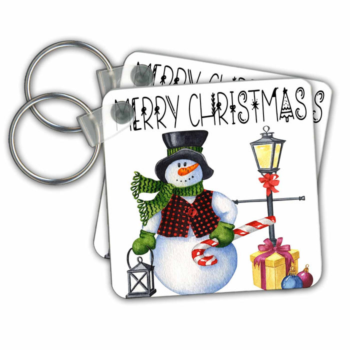 Key Chain - Merry Christmas With A Christmas Snowman All Holiday Greetings