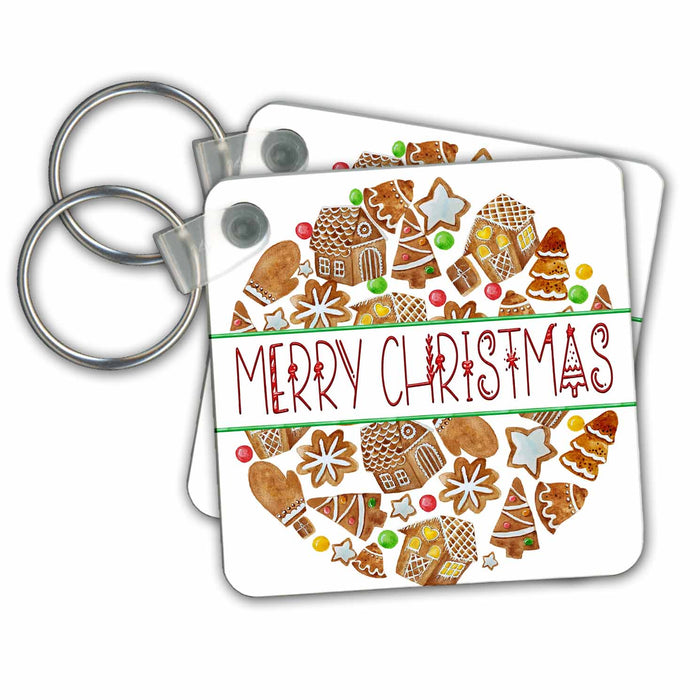 Key Chain - Merry Christmas In A Circle Of Christmas Sweets All Holiday Greetings