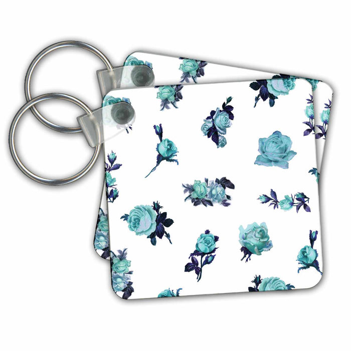 Key Chain - Antique Roses Blue - Flowers Designs Prints and Patterns