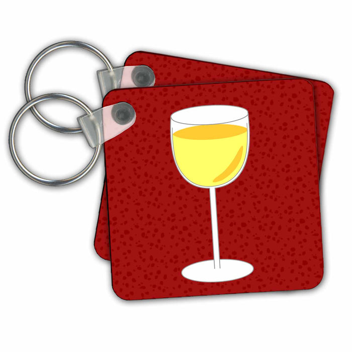 Key Chain - Wine Lover Gift - White Wine on Red Designs Food and Drink