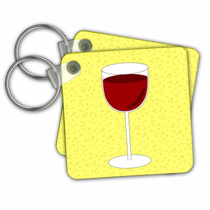 Key Chain - Wine Lover Gift - Red Wine on Yellow Designs Food and Drink