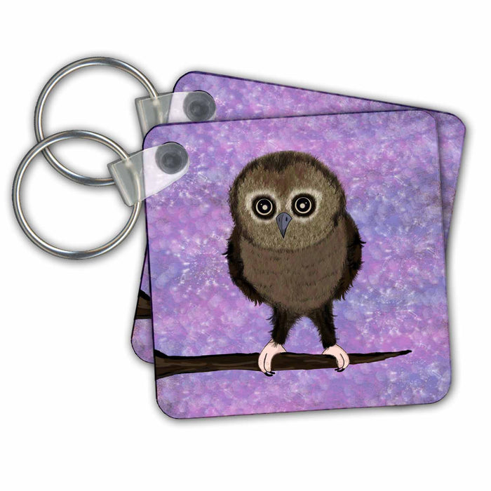 Key Chain - Baby Owls First Adventure - Purple Designs Woodland Creatures