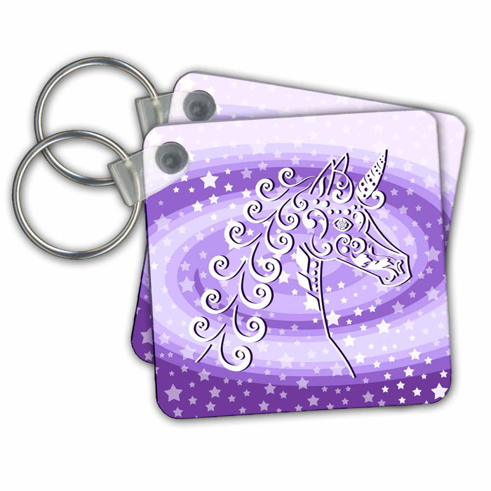 Key Chain - Magical Unicorn and Stars on Purple Swirl Designs Fairy Tale