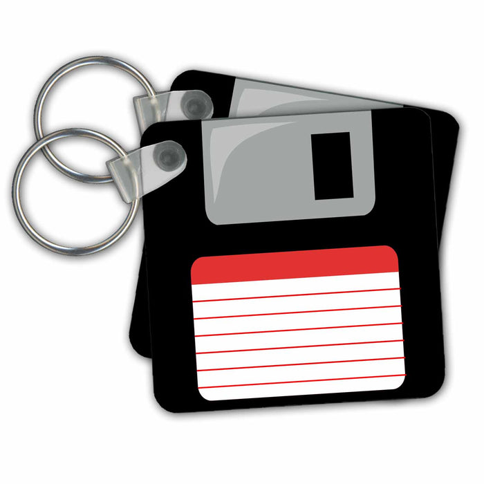 Key Chain - Retro 90s computer black floppy disk graphic design with red label - 1990s - ninties computer tech Floppy Disks