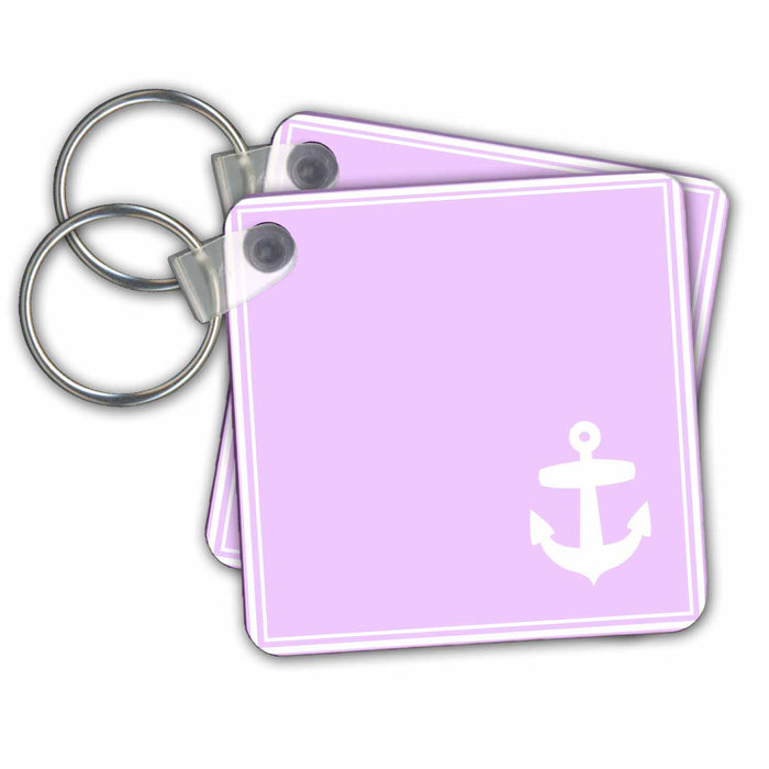 Key Chain - Contemporary Modern Nautical White Sailboat Anchor in Corner on Girly Pink with white border Nautical Designs