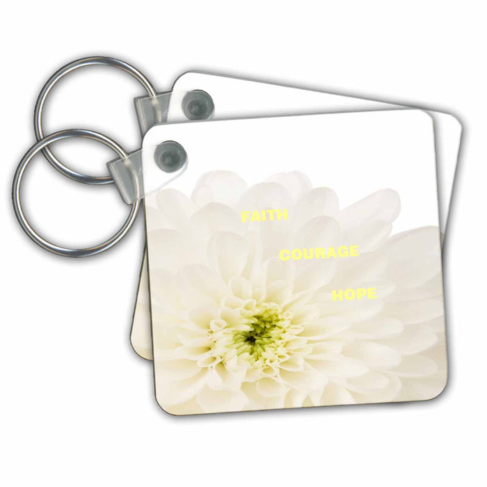 Key Chain - White Dahlia With Message Flower