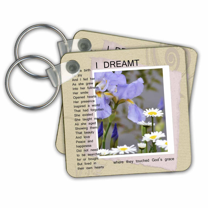 Key Chain - Joys Birth Inspired Iris Floral Print - Poetry by Patricia Sanders PS Inspirations