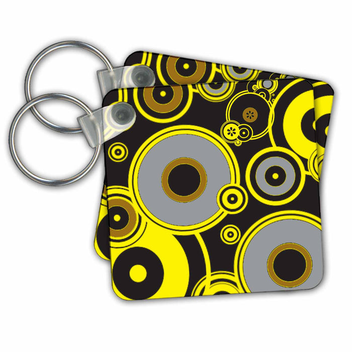 Key Chain - Yellow and Black Circle Art Circle Art