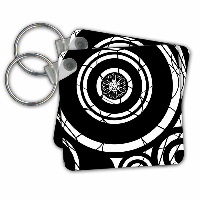 Key Chain - Modern Black and White Circle Art Circle Art