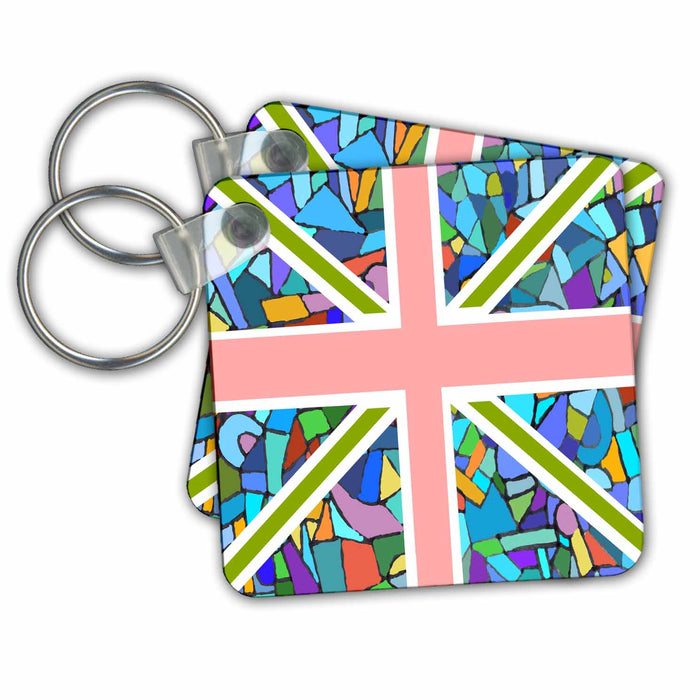 Key Chain - Blue Mosaic Union Jack English Flag - Great Britain United Kingdom England Patriotic Design British Flag Designs