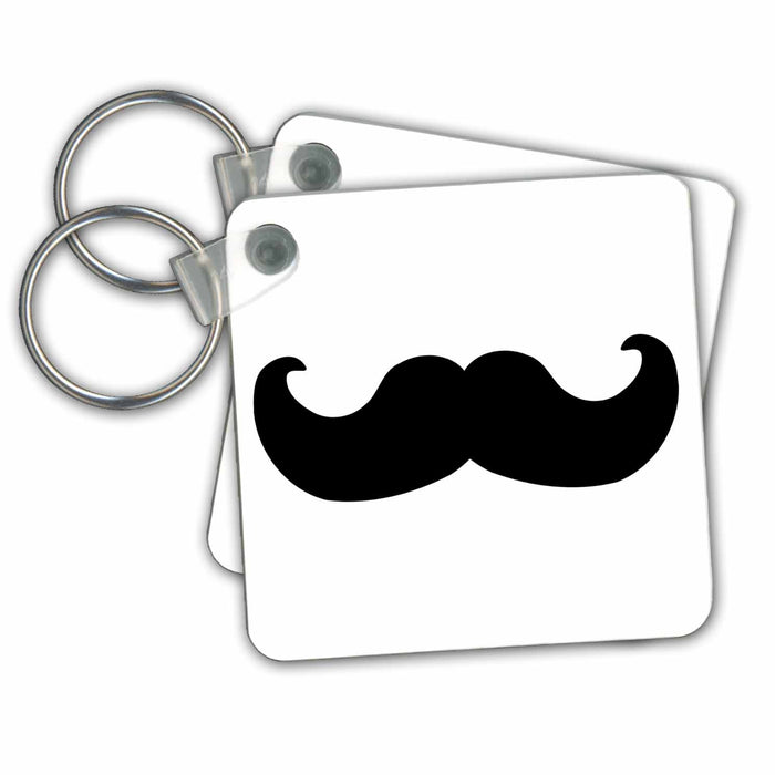 Key Chain - Black mustache on white - Ironic hipster moustache - Humorous - Fun - Whimsical - Silly - Funny Mustache Collection