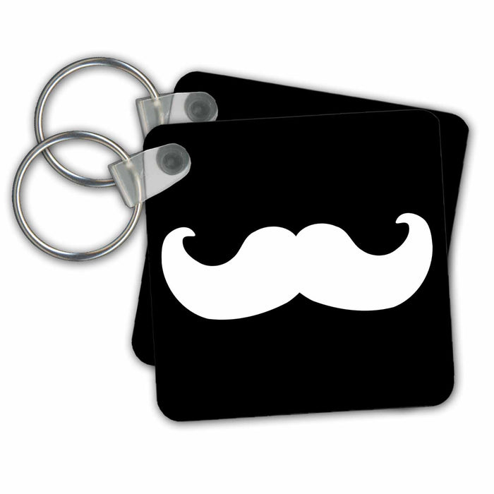 Key Chain - White mustache on black - Ironic hipster moustache - Humorous - Fun - Whimsical - Silly - Funny Mustache Collection