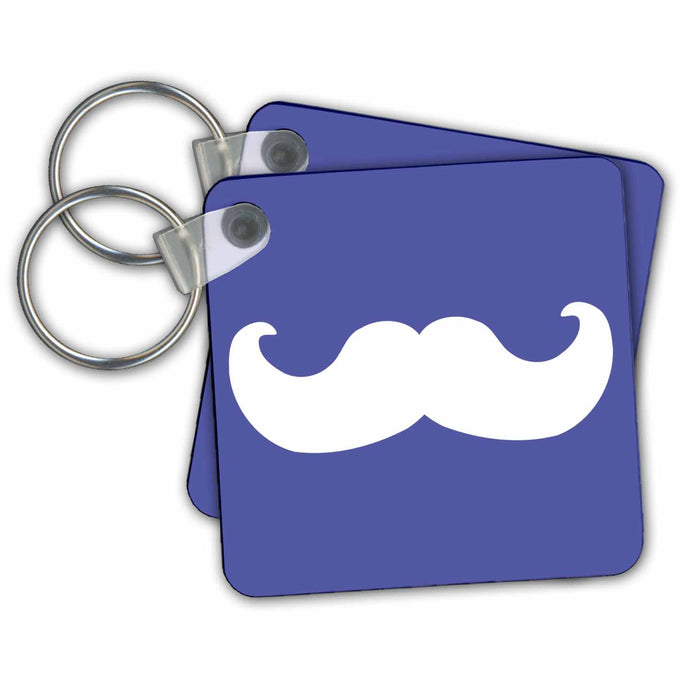 Key Chain - White mustache on navy blue - Ironic hipster moustache - Humorous - Fun - Whimsical - Silly - Funny Mustache Collection