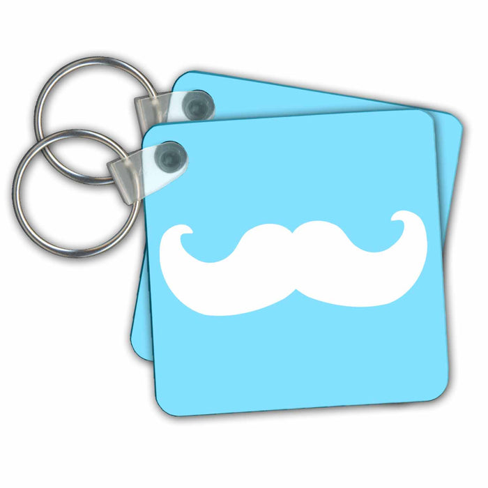 Key Chain - White mustache on sky blue - Ironic hipster moustache - Humorous - Fun - Whimsical - Silly - Funny Mustache Collection