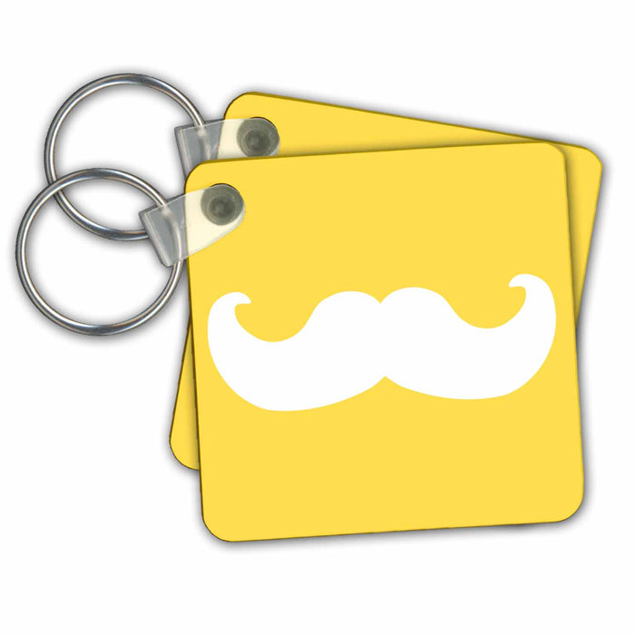 Key Chain - White mustache on mustard yellow - Ironic hipster moustache - Humorous - Fun - Whimsical - Funny Mustache Collection