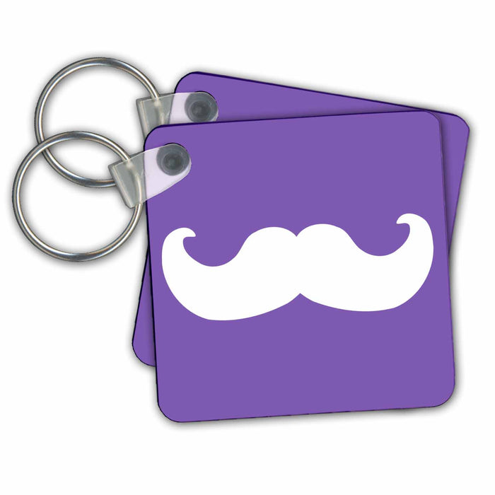 Key Chain - White mustache on violet dark purple - Ironic hipster moustache - Humorous - Fun - Whimsical - Funny Mustache Collection