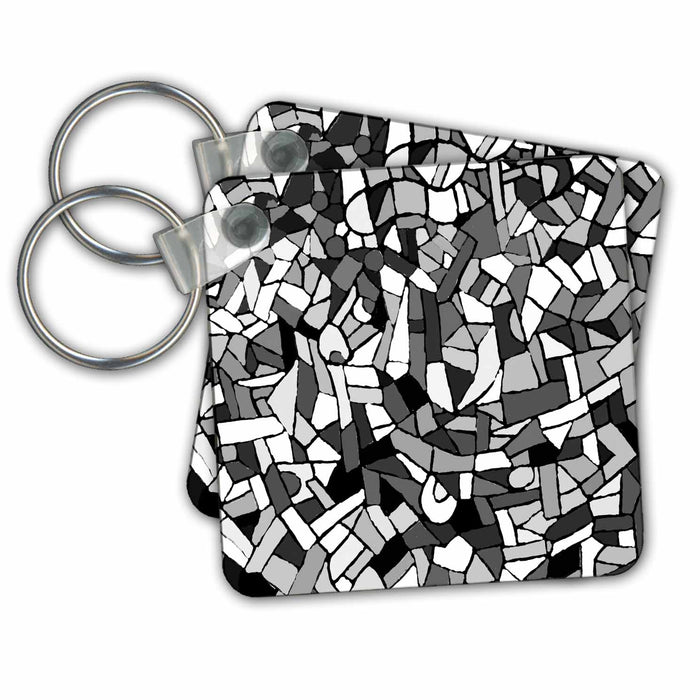 Key Chain - Black and White Greyscale Gaudi inspired mosaic pattern - Contemporary Stylish Modern Cool Abstract Art