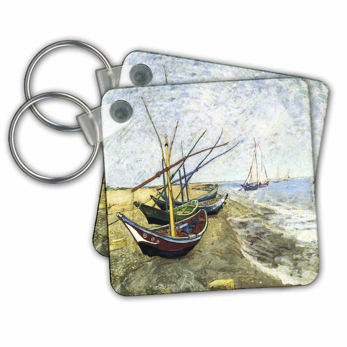 Key Chain - Van Gogh Painting Fishing Boats On The Beach Famous Art