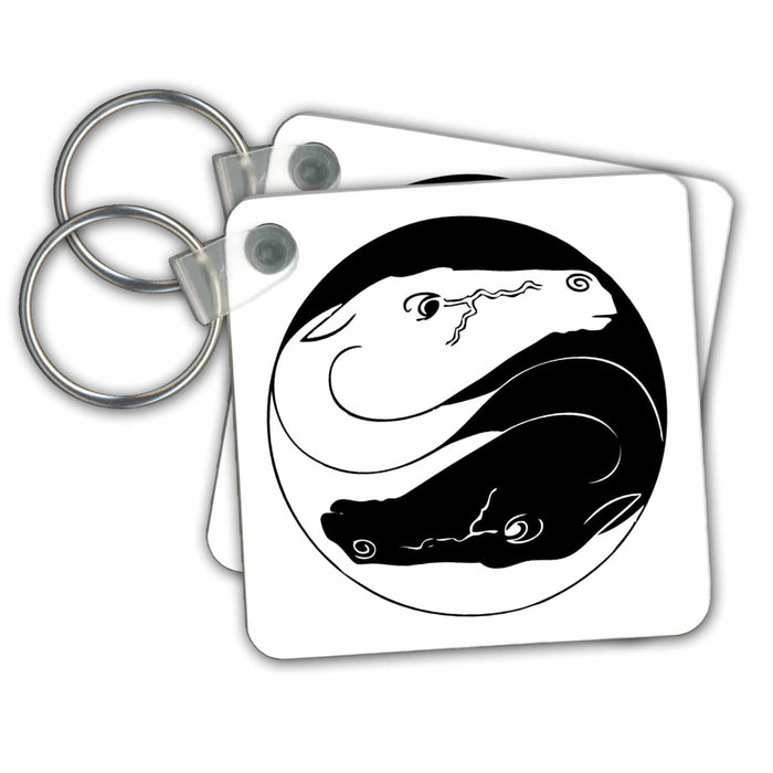 Key Chain - Yin Yang Horseheads Black and White