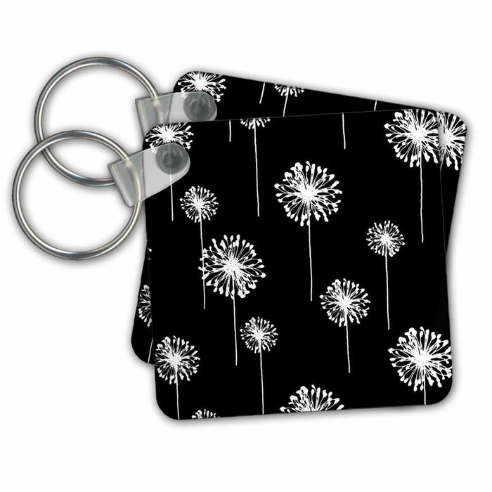 Key Chain - Picturing Stylish Dandelions On White Background Décor II